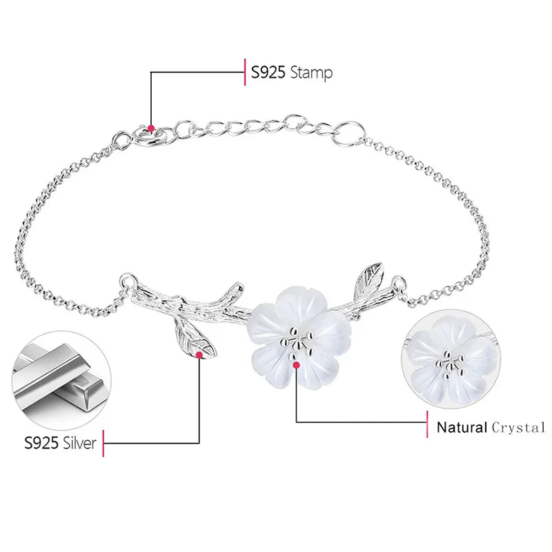 Lotus Fun Real 925 Sterling Silver Natural Crystal Handmade Fine Jewelry Flower in the Rain Design Charm Bracelet for Women Gift